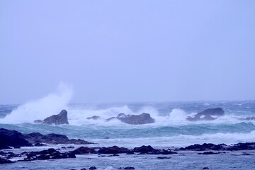 waves crashing on the rocks