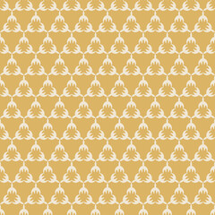 Background pattern with simple decorative ornament on gold backdrop, wallpaper. Seamless pattern, texture. Vector image