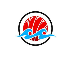 Naklejka premium Japanese sushi with abstract beach wave inside