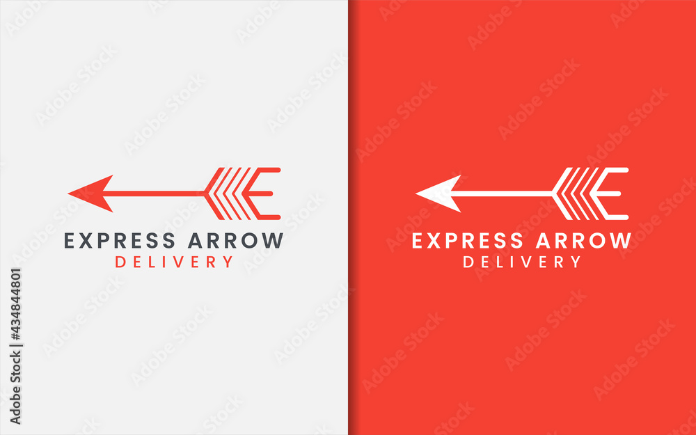 Poster abstract initial letter e with arrow concept combination logo design. usable for business brand, tec