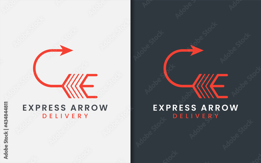 Poster abstract initial letter e with arrow concept combination logo design. usable for business brand, tec