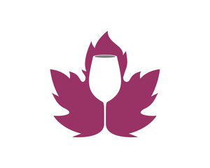 Wine glass silhouette in the grape leaf