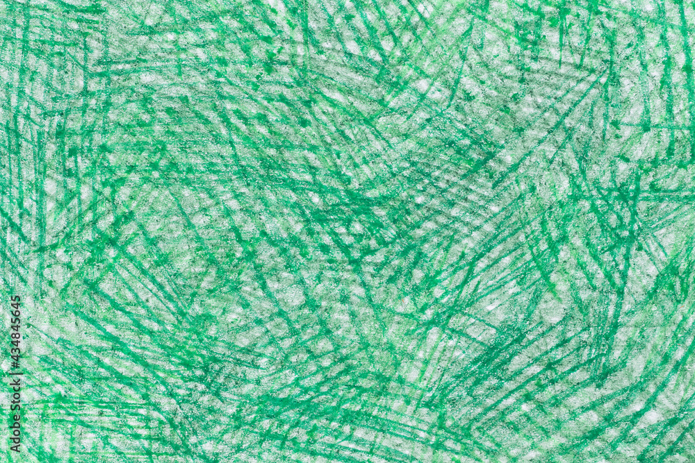 Sticker green abstract crayon drawing on white paper