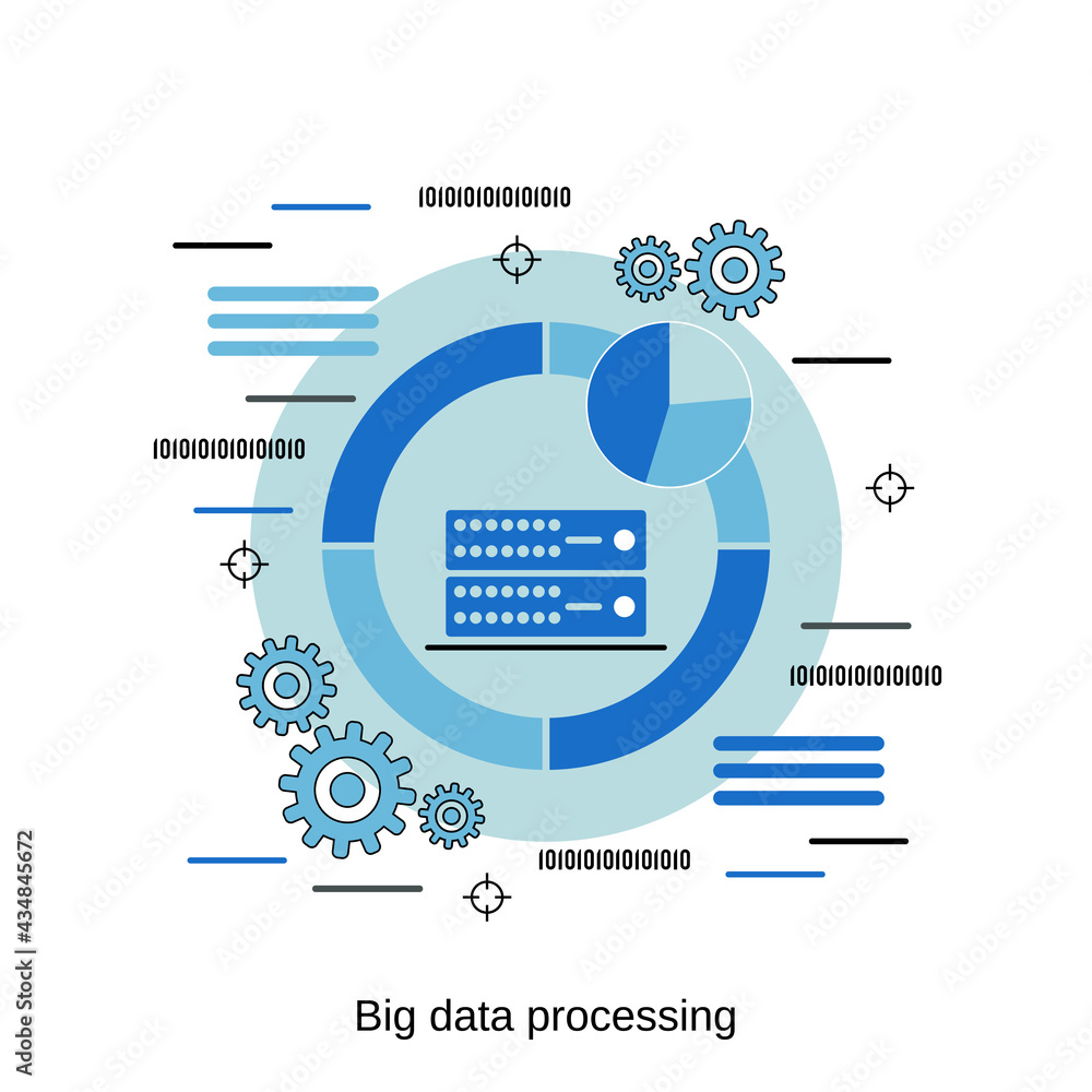 Poster data processing, big data analysis flat design style vector concept illustration