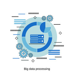 Data processing, big data analysis flat design style vector concept illustration