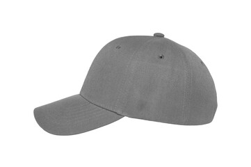 Baseball cap color grey close-up of side view on white background
