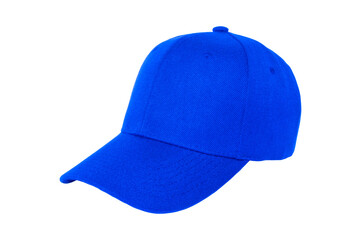 Baseball cap color blue close-up of isolated view on white background
