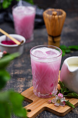 Pink matcha ice latte with milk