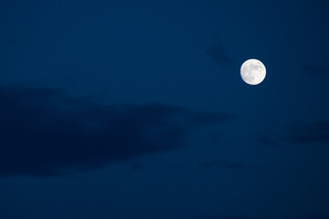 Fototapeta na wymiar Full moon in the dark blue night sky