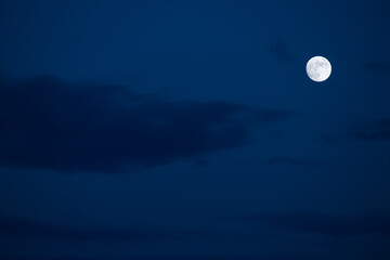 Fototapeta na wymiar Full moon in the dark blue night sky