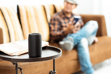 The man listening music.