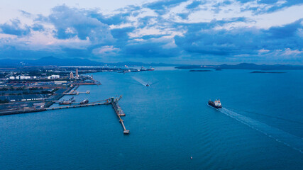Ship sailing into Port Curtis at dawn, Gladstone, Queensland