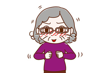 顔を真っ赤にして大興奮で鼻息が荒い高齢の女性