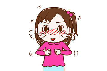 Fototapeta premium 顔を真っ赤にして大興奮で鼻息が荒い少女