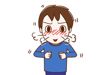 顔を真っ赤にして大興奮で鼻息が荒い少年