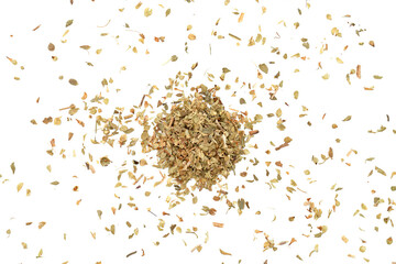 Dried oregano leaves isolated on white background