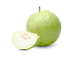 Green Guava fruit slice isolated on white background ,include clipping path
