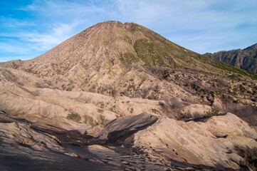 Beautiful view of Desert of Bromo Mountain in Bromo Tengger Semeru National Park, East Java, Indonesia. A Popular tourist destination.