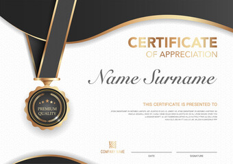 diploma certificate template black and gold color with luxury and modern style vector image. - obrazy, fototapety, plakaty