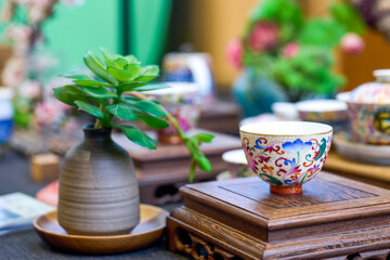 Chinese style painted teapots, cups and various tea sets