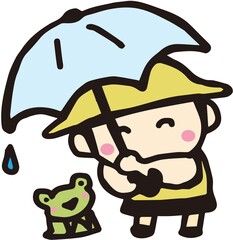 雨と子供とカエル