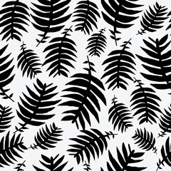 Black and white with fern leaves seamless pattern background design.