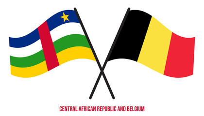 Central African Republic and Belgium Flags Crossed And Waving Flat Style. Official Proportion.