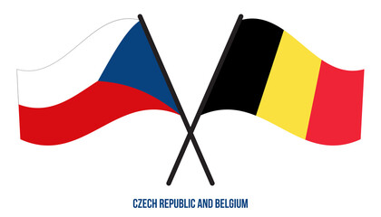 Czech Republic and Belgium Flags Crossed And Waving Flat Style. Official Proportion. Correct Colors.
