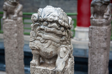 Chinese statues. Unusual sculptures in close-up.