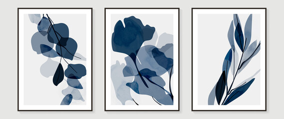 Abstract art tropical leaves background vector. wall art design with watercolor art texture from floral and palm leaves, Jungle leaves, flower, x-ray botanical leaves design  Vector illustration. © TWINS DESIGN STUDIO