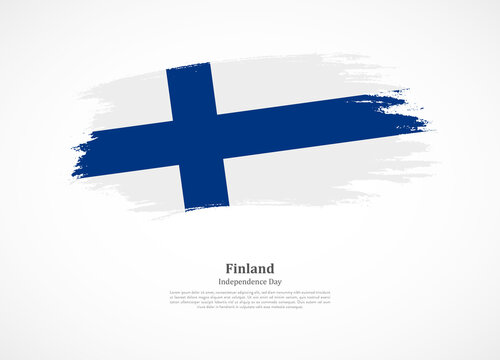 Happy independence day of Finland with national flag on grunge texture