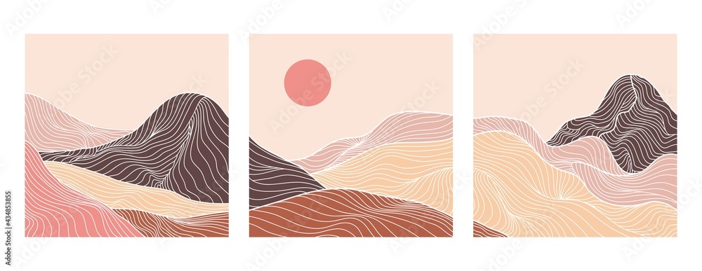 Wall mural landscape background with line art pattern vector. abstract mountain template with geometric pattern