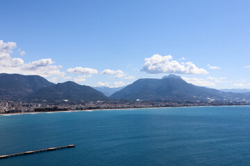 Aerial view to bay of Alanya city in Turkey from the mountain