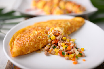 Stuffed omelette, Omelet with vegetable salad