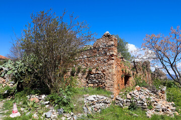 old abandoned ruined house inside the alanya fortress in Turkey