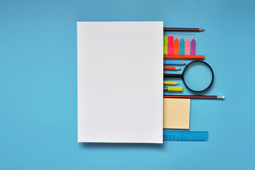 A frame made of school supplies. Background with stationery