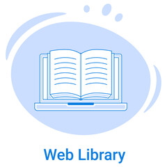 Web Library icon.Electronic textbooks, digital literature.Vector illustration of a thin line icon on a blue background.