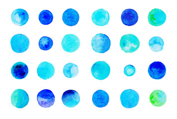 青色や水色の水玉模様　【水彩画】