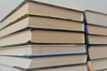 Stack books close-up.Reading books.School time. Education and knowledge concept.Back to school. 