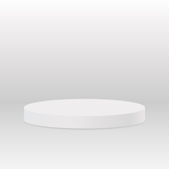 blank round pedestal. white circular awarded winner podium for outstanding luxury product advertising display on white gradient lighting background