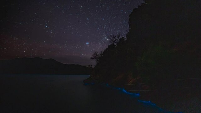 Time Lapse of Milky Way Stars on Night Sky Above Marlborough Sounds, New Zealand