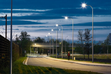 safety empty street with modern LED street lights - 434856624