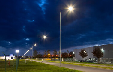 road in the industrial zone with modern LED lighting - 434856678