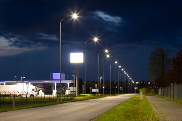 road in the industrial zone with modern LED lighting
