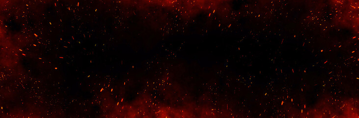 Fire embers particles over black background. Fire sparks background. Abstract dark glitter fire particles lights.   © ATKWORK888
