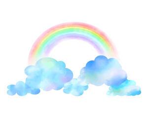 虹と雲のイラスト　手描き水彩