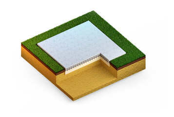 poured reinforced cement slab foundation, isolated creative industrial 3D illustration
