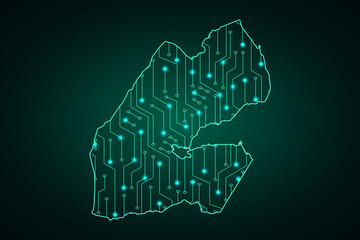 Map of Djibouti, network line, design sphere, dot and structure on dark background with Map Djibouti, Circuit board. Vector illustration. Eps 10