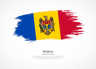 Happy independence day of Moldova with national flag on grunge texture