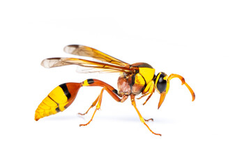 Image of black back mud-wasp isolated on white background. Animal. Insect.